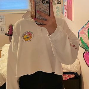 brandy melville / john galt cropped ‘fun in the sun’ polo style sweatshirt